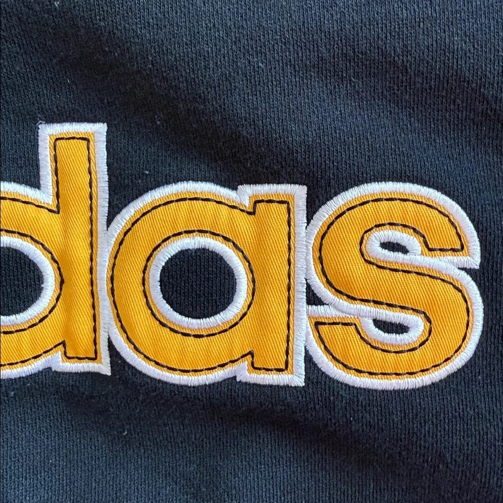 Vintage Y2K Adidas Center Spellout Logo Hoodie Black Yellow Size XL Heavyweight